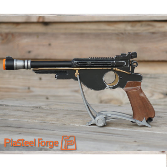 Mando Blaster fan art résine 3D imprimé échelle 1:1 avec socle modulable