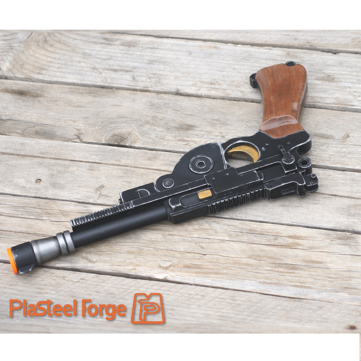 detail of handmade mando blaster cosplay prop texture