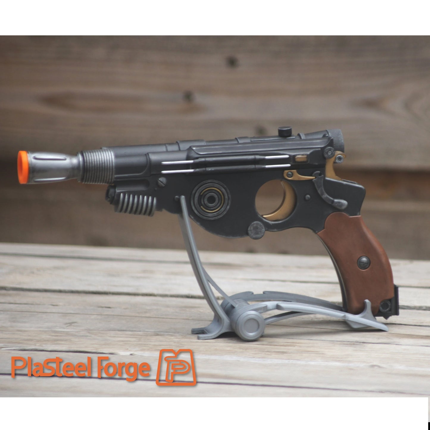 PAYDAY blaster handmade fan art displayed on stand for collection or cosplay